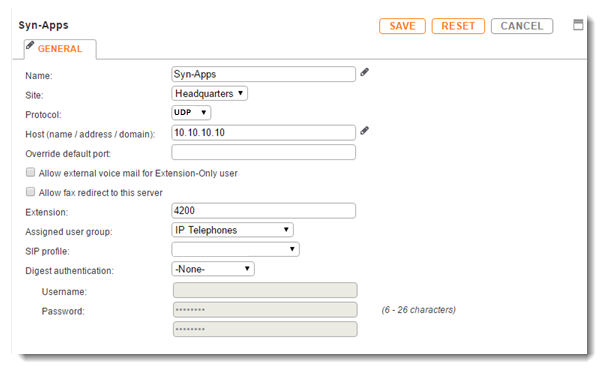 Settings for configuring Mitel SIP server